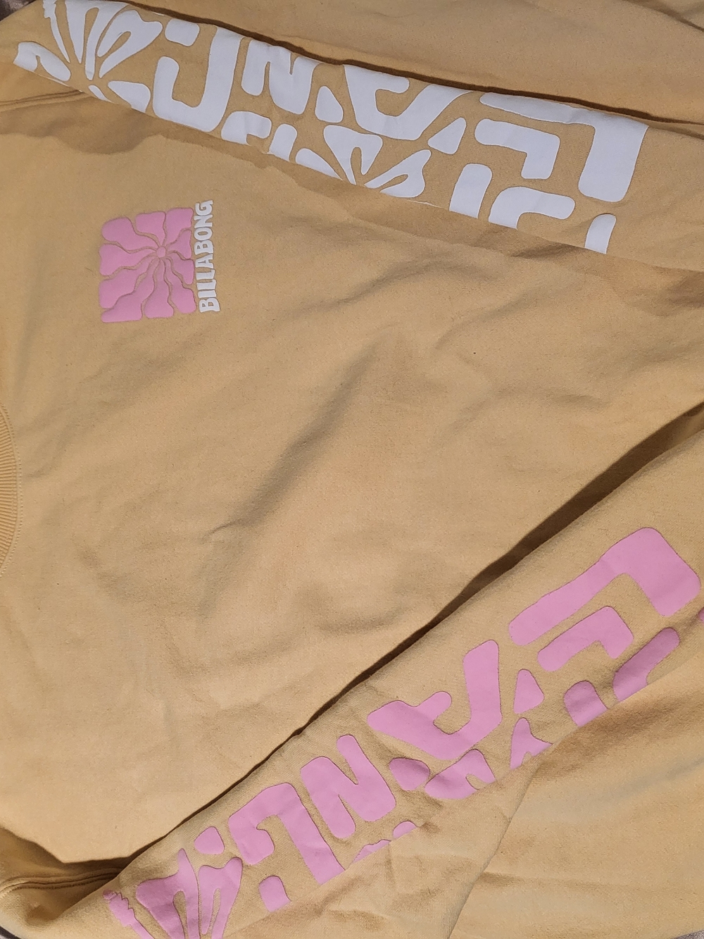 Billabong Yellow Crewneck with Pink Logo Accents